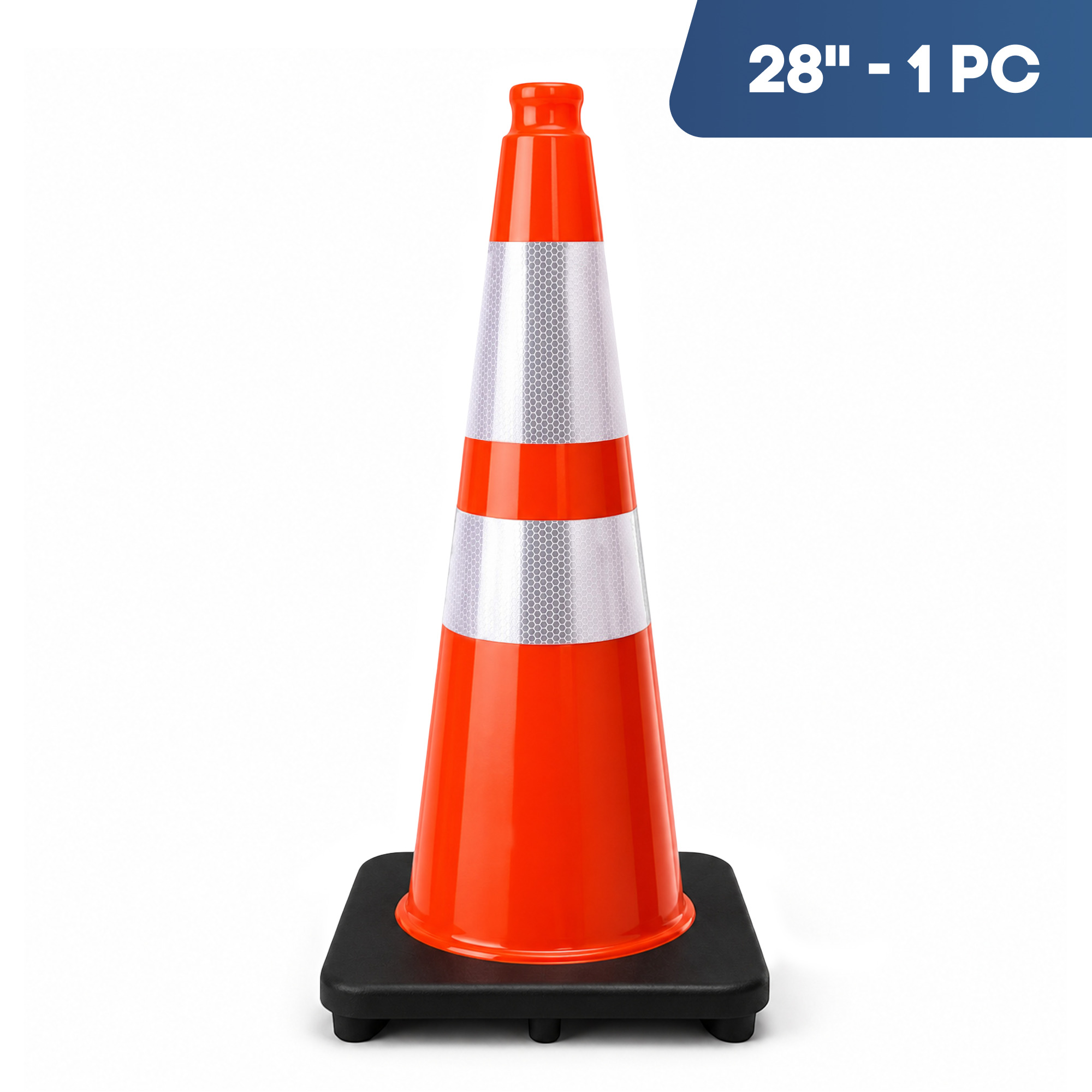 Traffic Safety Cone 28’’ with Heavy Black Base and Reflective Collars - 1 PK, Orange, PVC, Model #97128